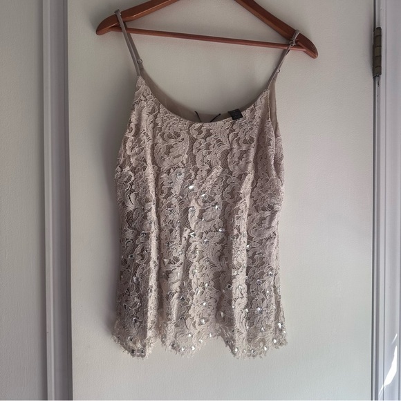 BKE Boutique Lace Sequin Camisole Tank Top Beige Small - Picture 1 of 4